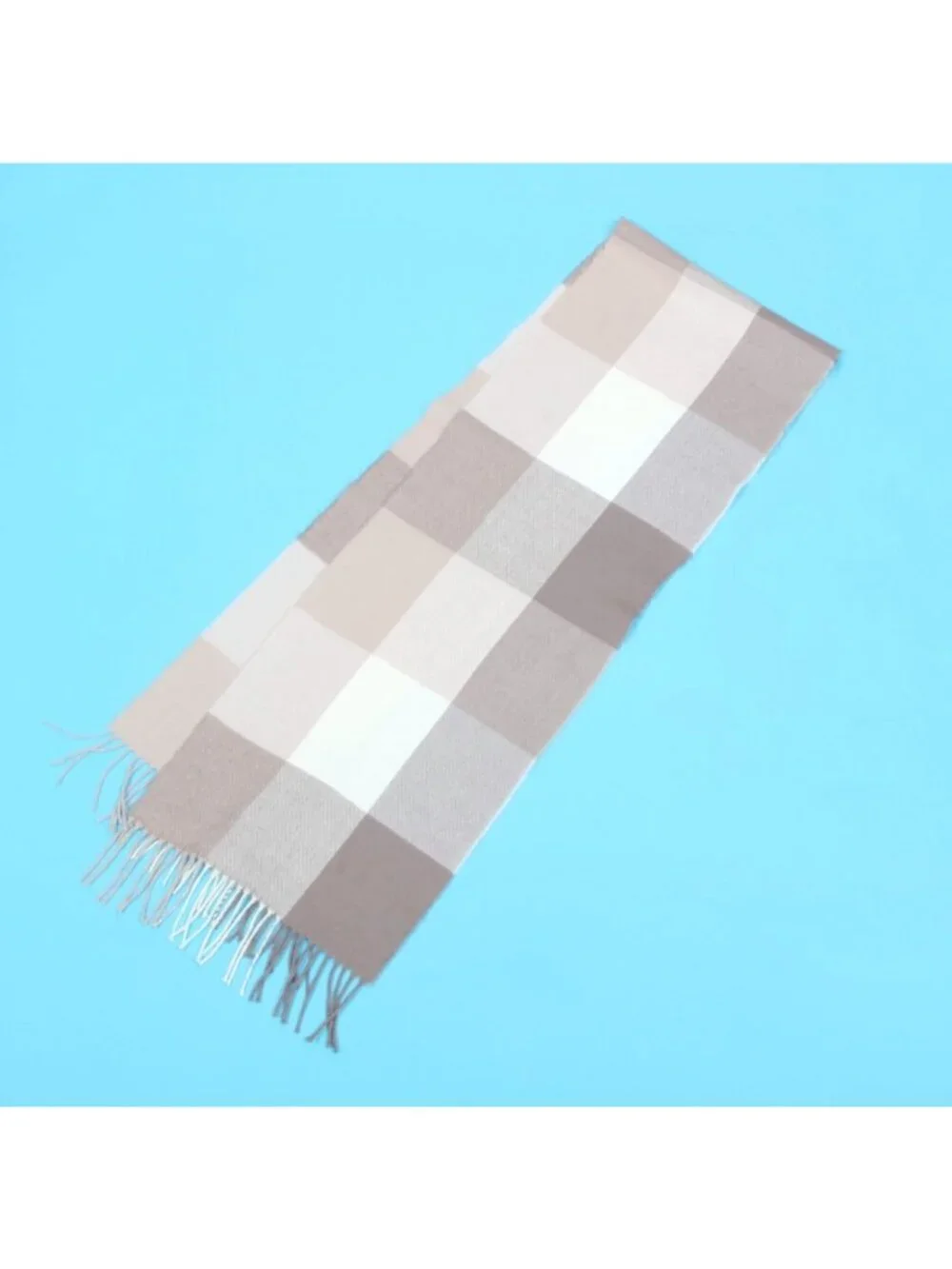 100% Cashmere Beige Cream Checkered Fringe Scarf made in Germany /520